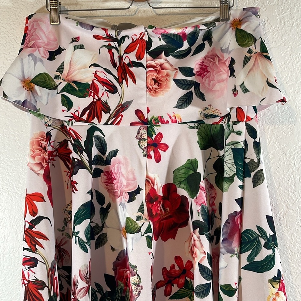 ASOS Maternity White Pink Red Floral Strapless Ruffle Maternity Dress Sz. 12 NEW - Picture 6 of 11